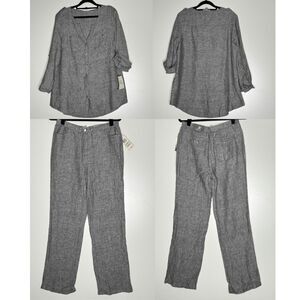 New JM Collection Linen Pant Top Set Women's Size 8 Pant - Size 12 Top